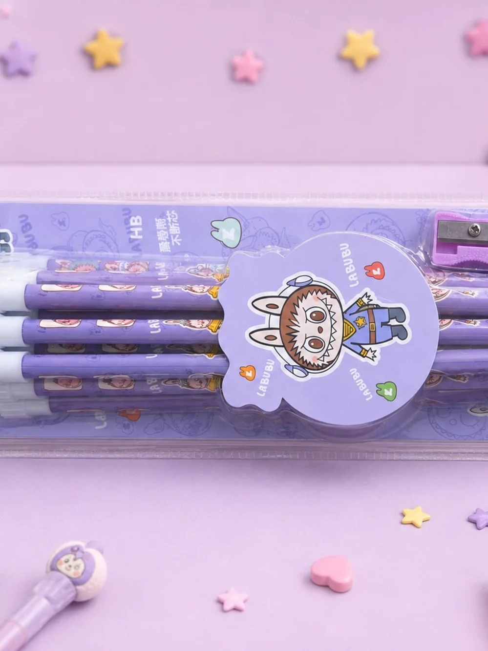 Purple Pencil Set with Sharpener